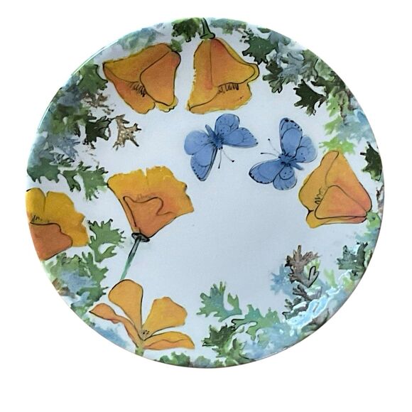 Rainbow Gate Santa Fe New Mexico Floral Plate Handmade Poppies Butterflies 10.5” - Picture 3 of 10